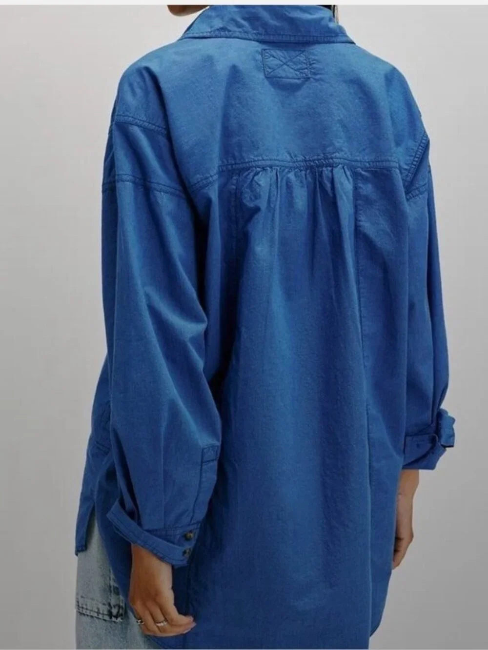Free People We The Free Garden State Button Down Shirt XS Oversized Blue Cotton